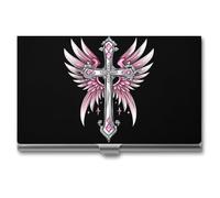 Angel Wings Diamond Cross Novelty Business Card Holders Slim Metal Credit Name Cards Case Wallet Organizer for Men Women 3.7" X 2.2" X 0.3"