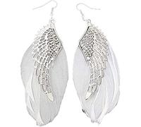 Angel Wings Feather Earrings, Bohemian White Feather Dangle Earrings Lightweight Drop Earring Woman Wedding Jewelry Practical and attractive