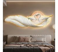 Angel Wings Feathers Wall Decoration with LED Light Strip, Glowing Swan Feather Art Sculpture for Home Decor, Wall Art Decor