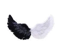 Angel Wings for Adults Kids, White Feather Wings Halloween Angel Fairy Costume Cosplay for Women Girls, Fallen Angel Wings Costume for Adult Halloween Christmas Party Fancy Dress Up (Black White)