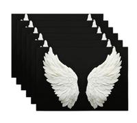 Angel Wings Freedom Simplicity Placemats Set Of 6 - Machine Washable Linen-Like Cloth Place Mats & Non-Slip Table Placemats 45X30Cm For Family Meals, Daily Use, (Black White)