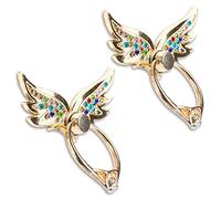 Angel Wings Glitter Bling Bling Phone Ring Holder, 2 Pack Sparkle Phone Ring Grip Artificial Diamond Stand,Rhinestone Cell Finger Ring for Phones,Pad
