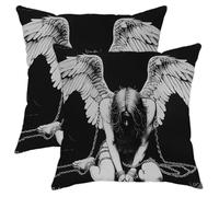 Angel Wings Gothic Pillow Covers Set of 2, Black White Fallen Angel Decorative Throw Pillows Case, Seasonal Home Decor Couch Cushion Covers for Halloween 18x18 Inch