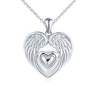 Angel Wings Locket Necklace for Women That Holds Picture:925 Sterling Silver Heart Photo Pendant Necklaces-Hypoallergenic Locket Necklace with Picture-Personalised Jewelry Lockets Gifts for Her Silver