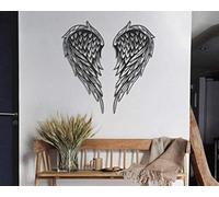 Angel Wings Metal Wall Art, 100% Metal 2D, Sculpture, Large and Wide - Wall Hanging for Living Room, Bedroom, Dorm, Gift for Her, Heart Shap (Black)