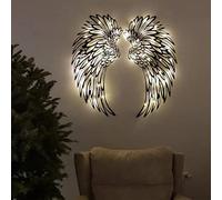 Angel Wings Metal Wall Art with LED Lights, 12 inch Large Angel Wings Wall Decoration, Angel Wings Wall Sculptures, Modern Home Wall Ornament for Porch Bedroom Living Room Garden Bar Studio