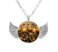 Angel Wings Necklace with Farm Chicks Flowers, Aluminum Alloy Jewelry Gifts for Men Women