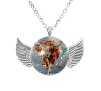 Angel Wings Necklace with Flying Cow, Zinc Alloy Pendant Jewelry Gifts for Men Women