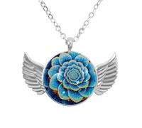 Angel Wings Necklace with Mandalas Flower, Zinc Alloy Pendant Jewelry Gifts for Men Women