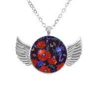 Angel Wings Necklace with Red Poppies Ladybird Bee, Zinc Alloy Pendant Jewelry Gifts for Men Women