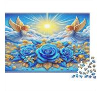 Angel Wings Puzzle for Adults 1000Pc Recyclable Paper Blue Rose Jigsaw Puzzle Parent Child Game Props Developing Children‘s Intelligence Toy 38x26cm/1000pcs