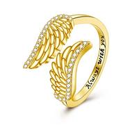 Angel Wings Ring 925 Sterling Silver Feather Wings Adjustable Rings Angel Jewellery Gifts for Women Mother-Gold