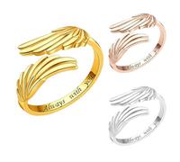 Angel Wings Ring, Custom Engraved Feather Band Ring, Guardian Angel Thumb Rings for Women, Hug Hope Open Ring Valentine's Day Birthday Jewelry Gift