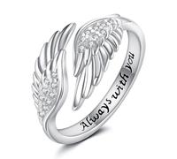 Angel Wings Ring Sterling Silver Feather Adjustable Open Thumb Rings Angel Valentine's Day Jewellery Gifts for Women