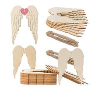 Angel Wings Shape Wooden Christmas Blank Wood with Twines Art Unfinished Ornaments for Christmas Wedding Birthday Party Christmas Thanksgiving Day Decoration 20Pcs