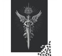 Angel Wings Sword Tattoo Design Jigsaw Puzzles Puzzle for Adults Kids. 1000 Piece Impossible Challenge Toy Educational Games Home Decoration for Adults& Kids Age 14 Years Up 52x38cm/1000pcs