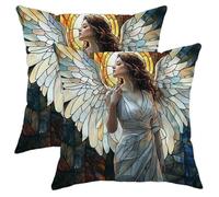 Angel Wings Throw Pillow Covers Set of 2, Stained Glass Style Decorative Cushion Cases, Elegant Home Decor for Sofa Bed Couch in Spring Season 16x16 Inch