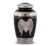 Angel Wings Urn - Loving Cremation Urn for Ashes - Handcrafted Heart & Wings Adult Memorial - Large, Love with Velvet Bag (Black) by Immortal-Memories