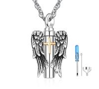 Angel Wings Urn Necklaces for Ashes for Men Women 925 Sterling Silver Cross Ashes Necklace for Human Pets Ashes Cremation Jewelry for Ashes