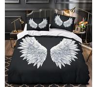 angel_wings_white 3D Printing Duvet Insert Cover 3pc Premium Microfibre Lightweight digital_art_style Quilt Cover 2 Pillowcases Concealed Zipper Bedroom Decor Teens & Adults Double（200x200cm）