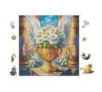 Angel Wings with Sunflower Trophy 100 Pieces Set Classic Jigsaw Puzzle Couple Puzzle Partners Mind Relaxation Wall Decor Easter New Year Recycled Cardboard Material 28x28cm