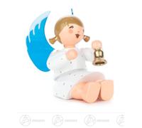 Angel With Bell Sitting H = Ca 4 CM New Ore Mountains Christmas Figures Wood