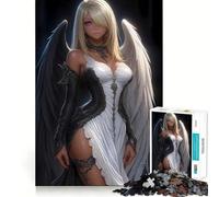Angel with Black And White Wings Anime Girl 1000-piece Jigsaw Puzzles Brain Fun Training Seamless Fit Precise Pieces Fascinating Hobby for Idle Moments (38x26cm)