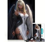 Angel with Black And White Wings Anime Girl Jigsaw Puzzle 1000 Piece Focus Boost Fun Advanced Laser Cutting Tech Travel-friendly Brain Game Gift (50x75cm)
