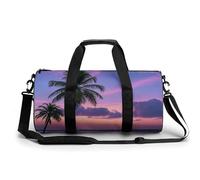 Angel with Blue Wings Gym Bag Small Travel Duffle Bag with Compartment Carry On Weekender Bag for Women Men, Palm Tree Purple Sunset, 17.7in/9in/9in