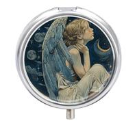 Angel with Blue Wings Pill Box PortablePill Organizer Travel Pillcase for Pocket Or Purse Medicine Pill Container with Mirror 3 Compartments Daily Medicine Organizer