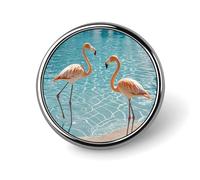 Angel with Blue Wings Round Lapel Pin Brooch Badge Cute Tie Tack Pin for Hats, Clothing, Bags Unique Fashion Accessories Gift for Men & Women, Flamingo and swimming pool, Circular