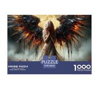 Angel with Burning Wings 1000 Pc Puzzles for Adults Kids - Dark Angel Rose Moon Art Jigsaw Puzzle Educational Game Challenge Wall Decoration38x26cm/1000pcs