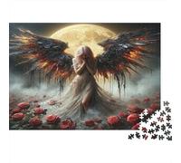 Angel with Burning Wings 1000 Piece Jigsaw Puzzle for Adults & Teens, Recycled Paper, Dark Wing Angel, Relaxation Entertainment, Improves Memory & Hand-Eye Coordination for Home 52x38cm/1000pcs