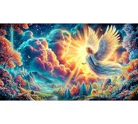 Angel with glowing wings under moonlit garden 1000 Pieces Recycled Paper Puzzle - Great Gift Idea Challenging Home Activity for Adults 75x50/1000pcs