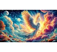 Angel with glowing wings under moonlit garden Puzzle for Adults 1000 Pc - Fun Family Game Educational Challenge Hard Difficult 75x50/1000pcs