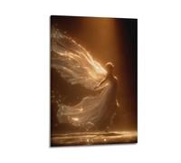 Angel With Golden Translucent Wings In Warm Light Wall Art, Radiant Decor For Home And Meditation Space Artistic Wall Mural Modern Hanging Decor Poster16x24inch(40x60cm)