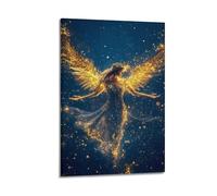 Angel With Golden Wings And Crown Wall Art, Majestic Decor For Home And Living Room Artistic Wall Mural Modern Hanging Decor Poster12x18inch(30x45cm)