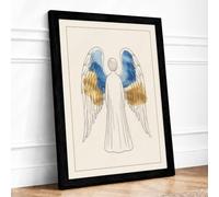 Angel with Golden Wings Minimalist Framed Wall Art Print A3 (42×29.7cm) Black, Wall Decor for Living Room, Bedroom, Office & Home, Ready to Hang, Art Gift