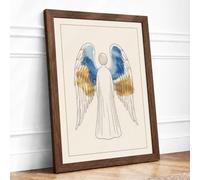 Angel with Golden Wings Minimalist Framed Wall Art Print A4 (29.7×21cm) Walnut, Wall Decor for Living Room, Bedroom, Office & Home, Ready to Hang, Art Gift