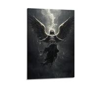 Angel With Large Wings In Dark Mystical Scene Wall Art, Mysterious Decor For Home And Meditation Space Artistic Wall Mural Modern Hanging Decor Poster08x12inch(20x30cm)