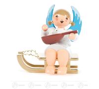 Angel with Mandolin sitting on Sled approx 5.5 cm NEW Erzgebirge Wooden Figure