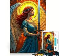 Angel with Sword And Floral Crown Jigsaw Puzzle 1000 Recall Fun Play Advanced Laser Cutting Tech Holiday Indoor Entertainment Toy (38x52cm)