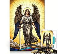 Angel with Sword in Stained Glass Jigsaw Puzzle 1000 Pieces Cognitive Fun Play High Precision Die Cut Unique Gift for Stress Relief (50x75cm)
