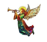 Angel With Trumpet Christmas Acrylic Suncatcher Window Hangings Heavenly Player Decoration Balsam Garland Battery (Red, 20x20x3cm)