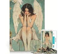 Angel with White Wings Jigsaw Puzzles 1000 Mental Focus Game No Gap Tight Fitting Design Interactive Brain Challenge for Home (38x52cm)