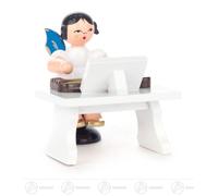 Angel With Zither Sitting, Blue Wings H = Ca 5,5 CM Erzgebirge Christmas Figures