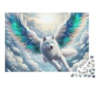 Angel Wolf Flying 1000 Piece Jigsaw Puzzles Winged White Husky in Sky Adults Aged 12 And Above Educational Game Home Decoration Difficult Challenging Birthday 52x38cm