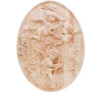 Angel Wood Appliques Wooden Carved Onlays, 1 Pack Unpainted Decorative Wood Appliques Oval DIY Wood Carving Decals for Bed Door Cabinet Wardrobe Dresser Mantel Furniture Decor, 15x11cm/5.9"x4.33"