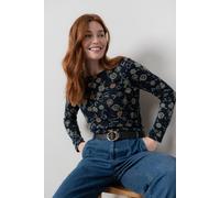 Angela Floral Print Soft Brushed knit Long Sleeve Top with Boat neck Lily & Me Navy 8