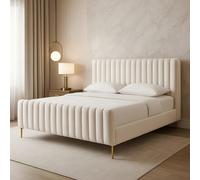 Angela Super King Size Bed with Integral Base, Sturdy Artisan Craftsmanship, Easy Assembly Bed with Fixings, 224L x 195W x 106H cm, Cream Aosom UK